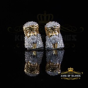King Of Bling's Yellow Jesus 0.33ct VVS 'D' Moissanite Men's/Womens 925 Silver Stud Earrings