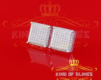 10K White Gold Finish in silver W/Lab Created Square Men's Stud Earrings