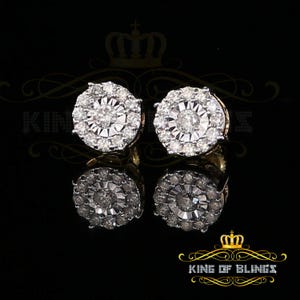 10K Real Yellow Gold with 0.75CT Real Diamond Men&#39;s/Women&#39;s Stud Round Earrings