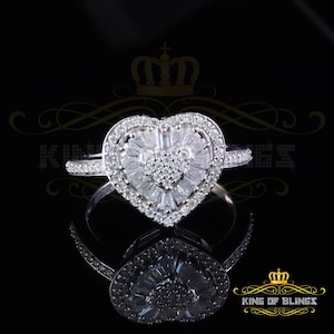 King Of Bling's Womens 925 Sterling Silver White 1.00ct VVS 'D' Moissanite Heart Rings Size 7