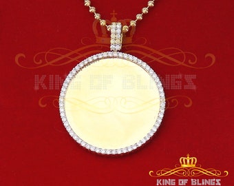 King Of Blings Yellow 925 Sterling Silver 1.75" inch Round Pendant with 8.40ct Cubic Zirconia