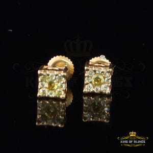 Mens Elegant Square White Gold Sterling Silver Screw Back Hip Hop Stud earrings
