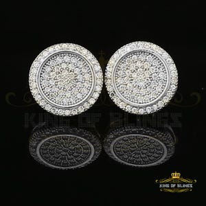 King of Bling&#39;s Aretes Para Hombre 925 White Silver 1.07ct Cubic Zirconia Round Women&#39;s Earrings
