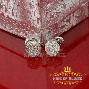 King of Bling's Aretes Para Hombre 925 White Silver 0.76ct Cubic Zirconia Round Ladies Earrings