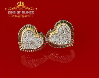King Of Bling's Aretes Para Hombre Heart 925 Yellow Silver 0.33ct Diamond Women's /Men Earrings