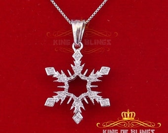 King OF Bling's Charm Necklace Real 0.15CT Diamond SNOW FLAKES Sterling Silver White Pendant