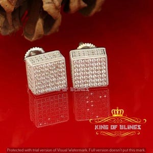 Men's Elegant Square White Gold Sterling Silver Screw Back Hip Hop Stud earrings