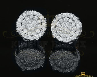 Aretes Para Hombre 925 White Silver Iced out CZ Round Screw Back Stud Earrings