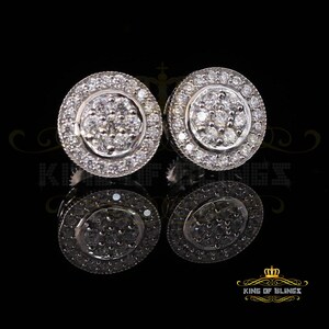 King of Bling's Aretes Para Hombre 925 White Silver 1.78ct Cubic Zirconia Round Women's Earrings