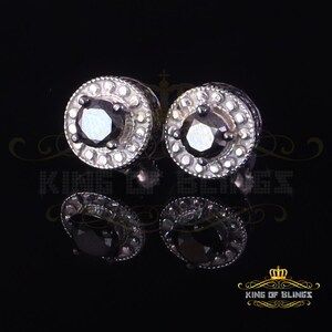King Of Bling's 0.75ct Black Diamond 925 Silver White for Men's/Womens Stud Round Halo Earrings