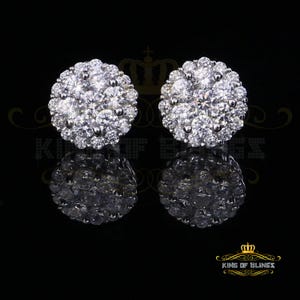King of Bling's Aretes Para Hombre 925 White Silver 2.45ct Cubic Zirconia Round Women's Earring