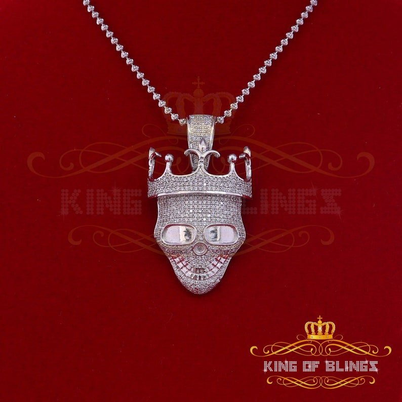 10K White Gold Finish Smiling Skull Crown Hat Silver shops Pendant w/ Lab Created Dia