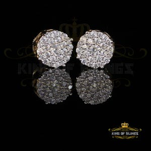 Aretes Para Hombre 925 yellow Silver Iced out CZ Round Screw Back Stud Earrings