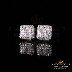 Mens Elegant Square white Gold Sterling Silver Screw Back Hip Hop Stud earrings