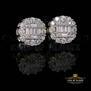 King of Bling&#39;s Aretes Para Hombre 925 White Silver 1.98ct Cubic Zirconia Round Women&#39;s Earrings
