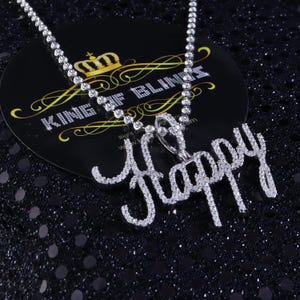 White Beautiful 'HAPPY" Letter 925 Sterling Silver Pendant 4.75ct Cubic Zirconia