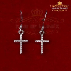 King of Bling's White 0.40ct Sterling 925 Silver Hip Hop Cross Dangling Women's & Men's Earring