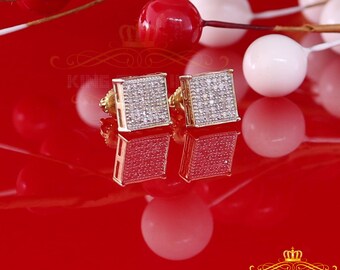 King Of Bling's 0.25ct Diamond 925 Sterling Silver Yellow For Men's / Women's Square Earrings