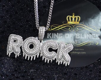 King Of Bling's White 925 Sterling Silver Dripping ROCK Letter Pendant 15.86ct Cubic Zirconia