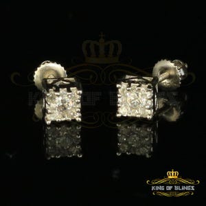 Mens Elegant Square White Gold Sterling Silver Screw Back Hip Hop Stud earring
