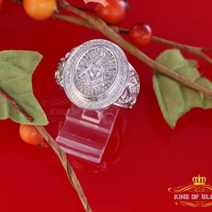 0.33 CT Real Diamond Men's 925 Sterling Silver Masonic White Ring With Size 10