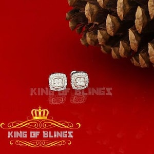 King of Bling's 925 White Sterling Silver 1.50ct Cubic Zirconia Women's Hip Hop Square Earrings