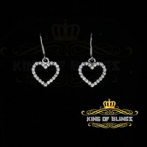 King of Bling's White Silver 0.88ct Cubic Zirconia Cluster Set For Ladies Dangling Heart Earring