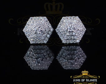 King Of Bling's Men's/Womens Hexogonal Stud Earrings 0.50ct VVS 'D' Moissanite 925 White Silver