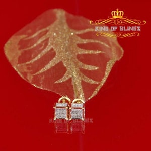 10K Real Yellow Gold Real Diamond 0.05ct Men's/Women's Square Stud Micro Earring image 7