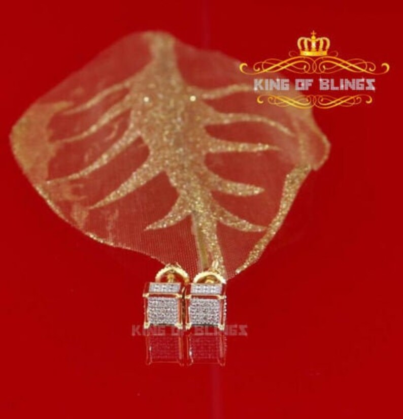 10K Real Yellow Gold Real Diamond 0.05ct Men's/Women's Square Stud Micro Earring image 7