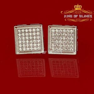King of Bling's White 0.58ct Cubic Zirconia 925 Silver Screw Back Hip Hop Square Women Earrings