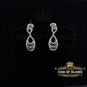 King of Bling's 925 Sterling White 0.86ct Silver Cluster Set Dangling Hip Hop Women's Earrings