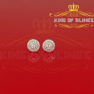 King of Bling&#39;s White Silver 925 Aretes Para Hombre 0.92ct Cubic Zirconia Women&#39;s Round Earring