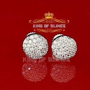 Aretes Para Hombre 925 yellow Silver Iced out CZ Round Screw Back Stud Earrings image 5