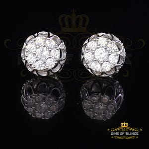 Mens Hip Hop Iced Flower Cluster white Sterling Silver Screw Back Stud Earrings