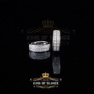 Mens hip hop white Gold 925 Sterling Silver Iced 2 row Huggie Hoop earrings