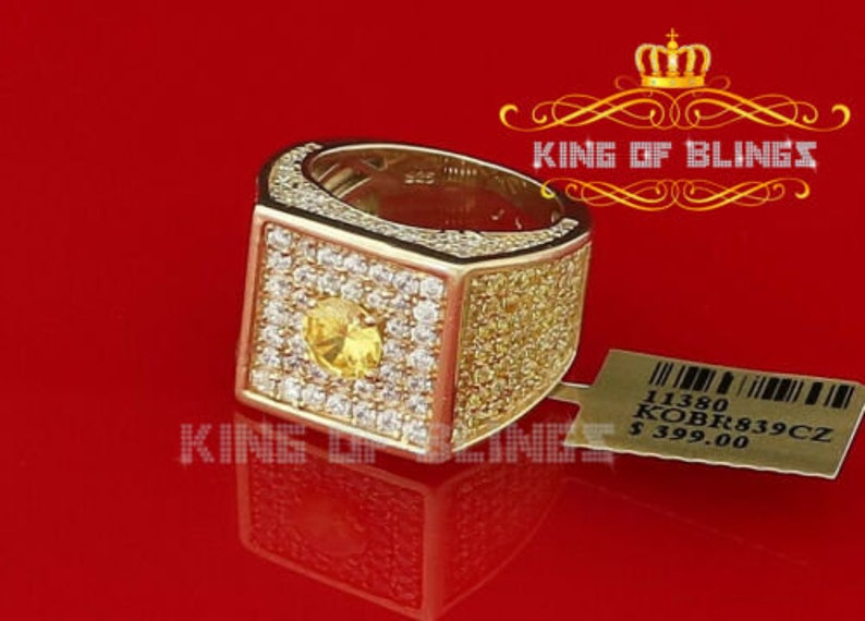 10K Yellow Gold finish Square Lab Created Yellow Diamonds Silver Ring Size 6.5 Best Gift For The Season
