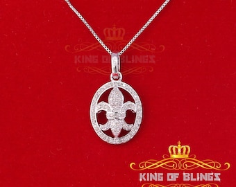 King OF Bling's Real 0.25CT Diamond Stones FASHION Sterling Charm Necklace Silver White Pendant