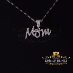 Beautiful MOM Letter Pendant with 0.90ct Cubic Zirconia White Sterling Silver