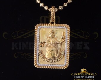 King Of Blings Men&#39;s Square Santo Nino De Atocha 3D Yellow &#39;1&#39;inch 925 Silver 0.66ct CZ Pendant