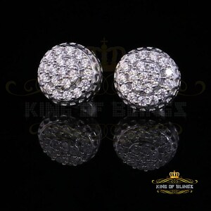 King of Bling's 3.45ct Cubic Zirconia 925 White Silver Women's & Men's Hip Hop Round Earrings