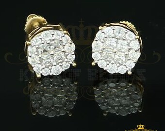 Aretes Para Hombre 925 yellow Silver Iced out CZ Round Screw Back Stud Earrings