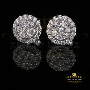 King of Bling&#39;s Aretes Para Hombre 925 White Silver 0.88ct Cubic Zirconia Round Women&#39;s Earring
