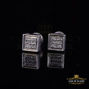 King of Bling's 1.08ct Cubic Zirconia 925 White Sterling Silver Women's Hip Hop Square Earrings