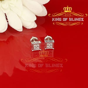 King of Bling's 925 White Silver 0.72ct Cubic Zirconia Women's & Men's Hip Hop Square Earrings