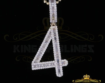 King Of Blings Yellow 925 Silver Baguette Numeric Number '4' Pendant 4.86ct Cubic Zirconia
