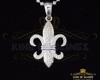 King Of Bling's White 925 Fleur de Lis Shape Sterling Silver Pendant with 0.50ct Cubic Zirconia