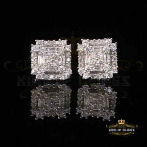 King of Bling's 1.18ct Cubic Zirconia 925 White Silver Women's & Men's Hip Hop Square Earrings
