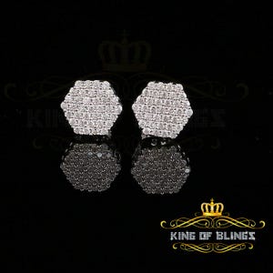 King of Bling's 925 White Silver 0.74ct Screw Back Hip Hop Cubic Zirconia Women Hexagon Earrings