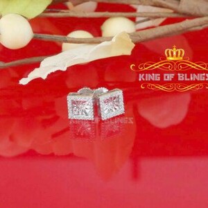 King of Bling's 1.46ct Cubic Zirconia 925 White Sterling Silver Women's & Men's Square Earrings